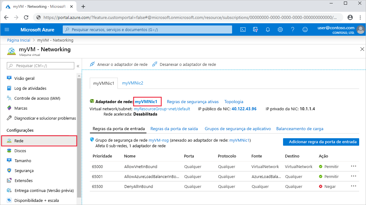 Portal do Azure – selecione uma NIC específica.