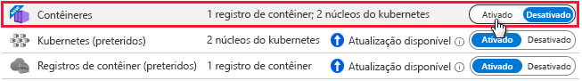 Captura de tela do Microsoft Defender para Contêineres.