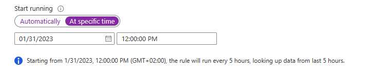 Captura de tela mostrando um exemplo de como configurar os parâmetros de agendamento de consultas.