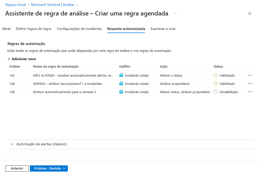 Captura de tela mostrando um exemplo de como configurar uma resposta automatizada.