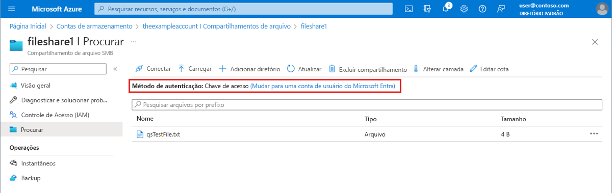 Captura de tela mostrando a página de chave de acesso do método de autenticação.