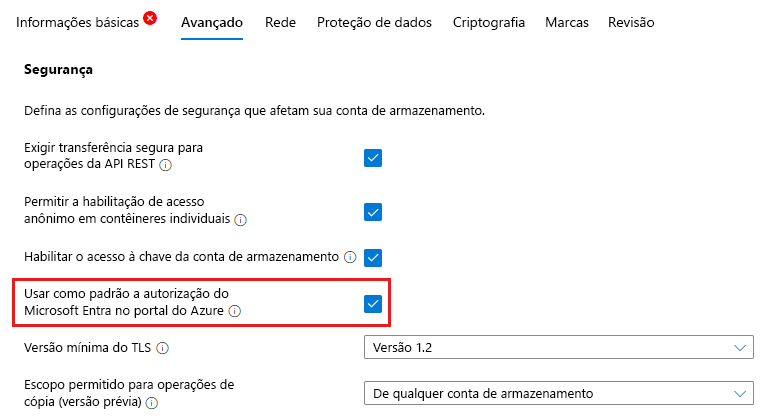 Captura de tela mostrando a página de criação da conta de autenticação padrão.