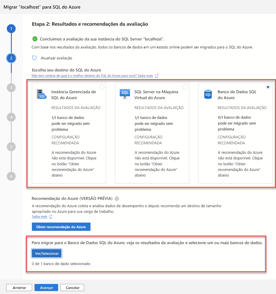 Screenshot of the assessment results page for the migration extension wizard.