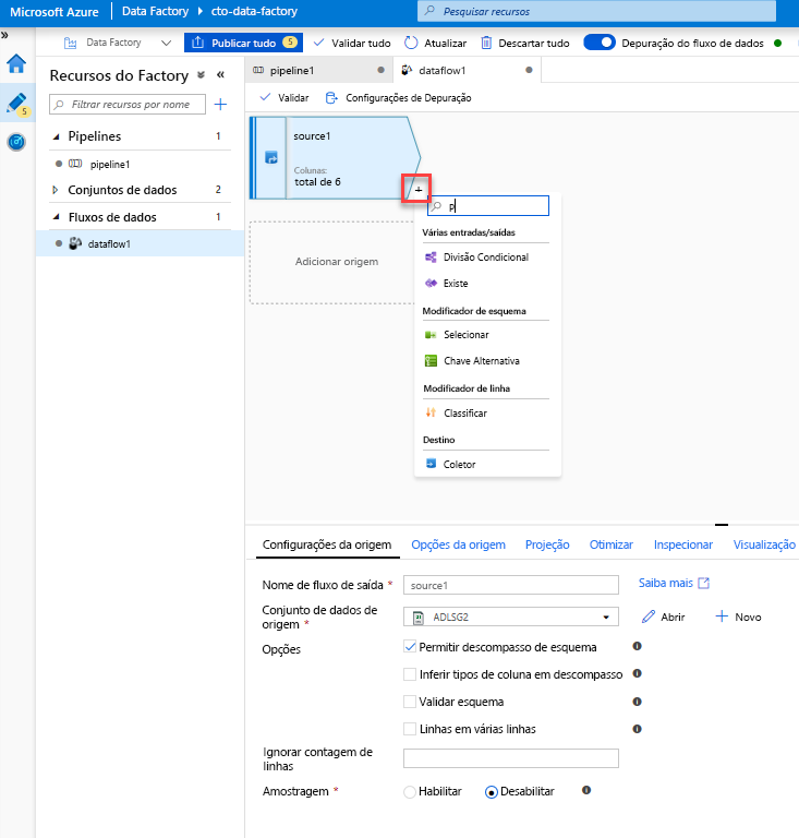 Como adicionar uma transformação a um Fluxo de Dados de Mapeamento no Azure Data Factory