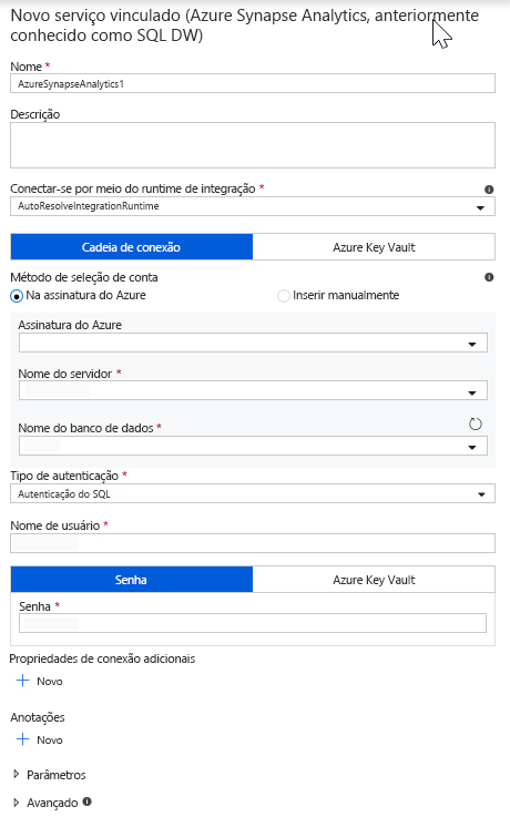 Como criar uma conexão do Azure Synapse Analytics no Azure Data Factory