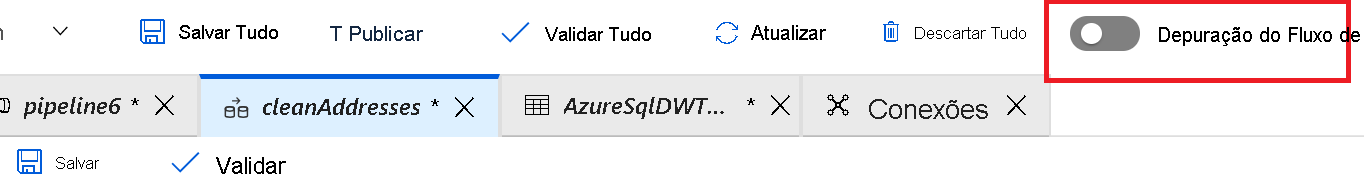 Como iniciar a depuração do Fluxo de Dados