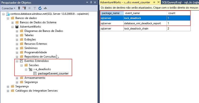 Evento estendido em execução em um Banco de Dados SQL