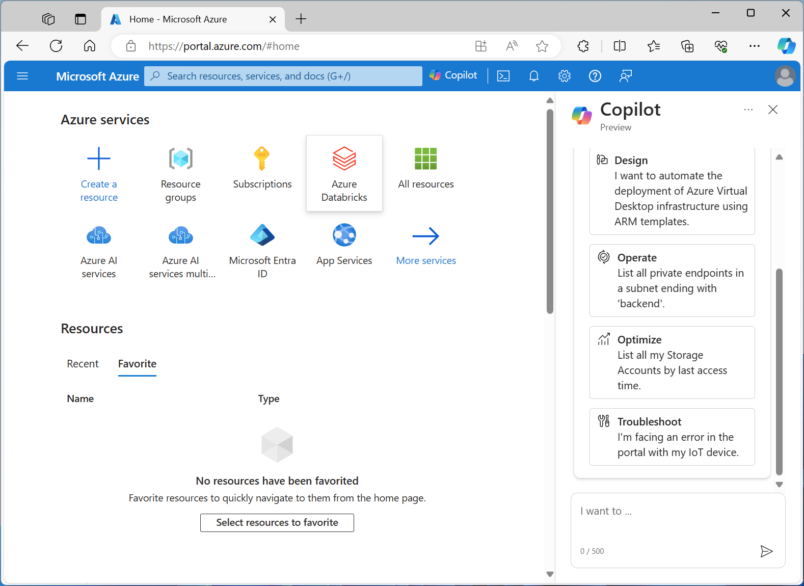 Captura de tela do Microsoft Copilot para Azure.