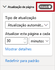 Captura de tela da configuração de atualização de página habilitada.