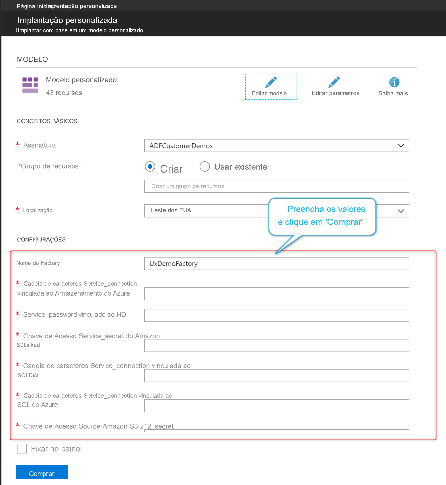 Seção de configurações