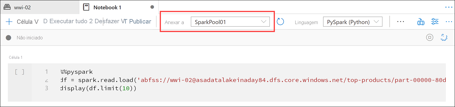 O item de menu Anexar ao pool do Spark é realçado.