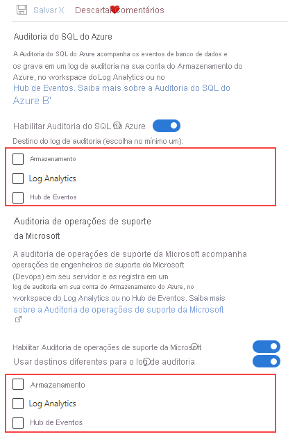 Screenshot of the Auditing page of a SQL server.