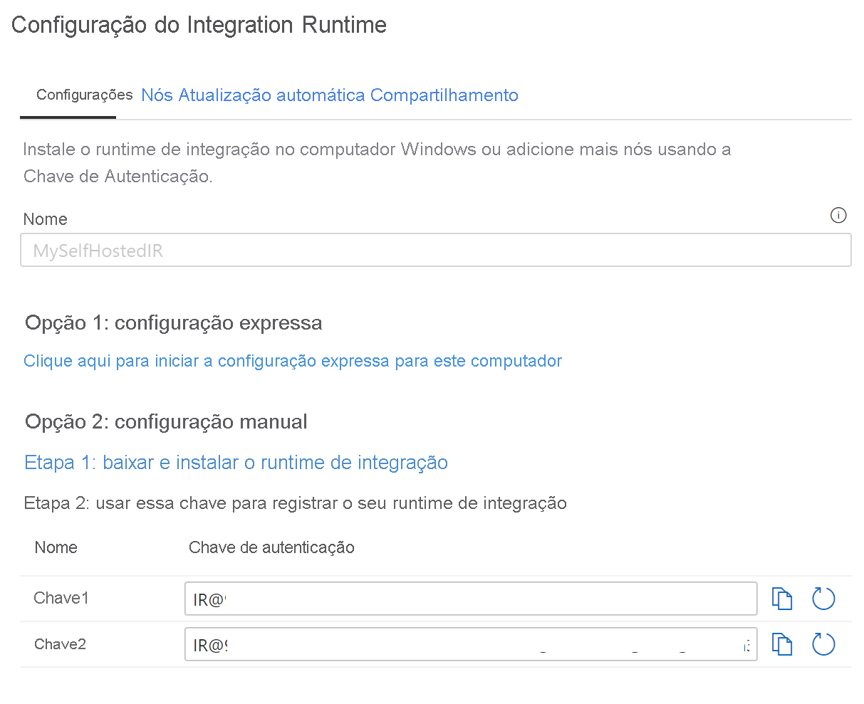 Chaves de configuração do runtime de integração