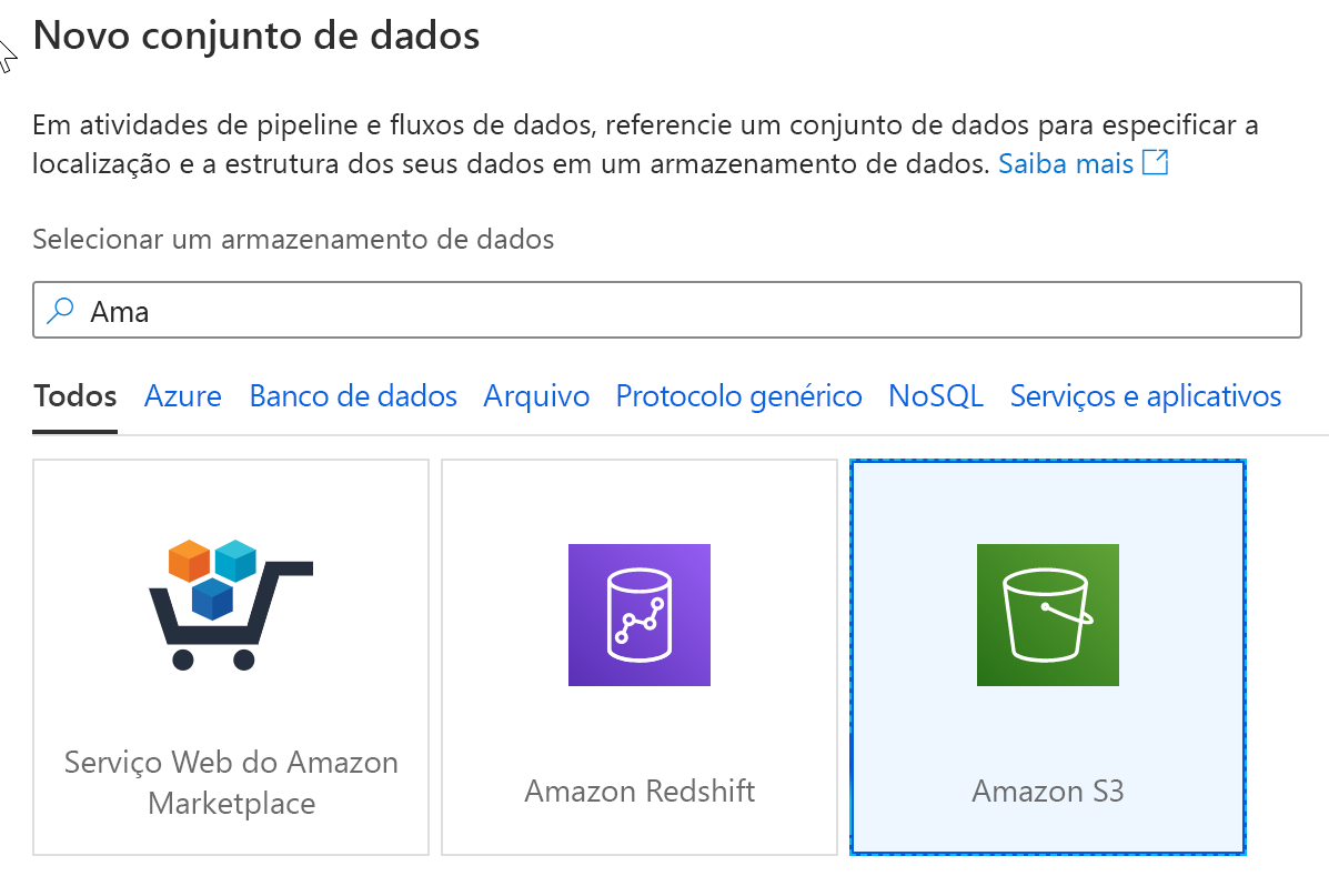 Select Amazon S3 as a data source