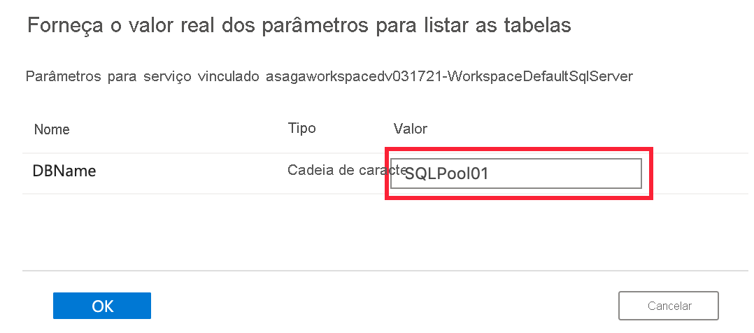 O parâmetro SQLPool01 está realçado.