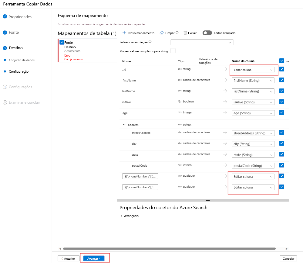 A screenshot of the schema mapping pane.