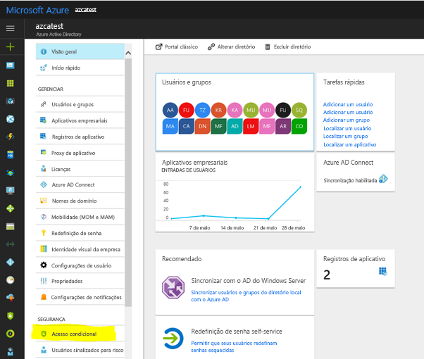 Acessar o Acesso Condicional no portal do Azure.