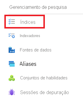 Captura de tela do botão Índices.