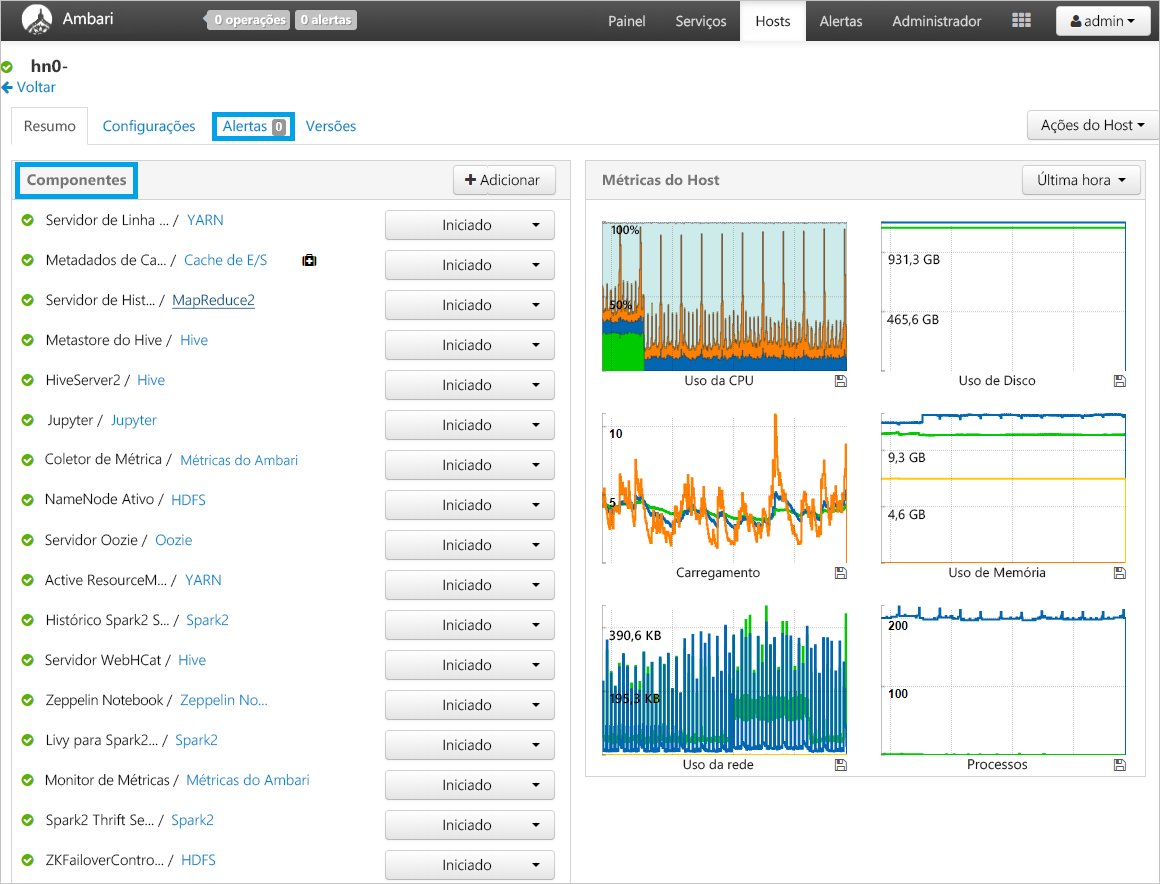 Como acessar métricas de host do Apachi Ambari