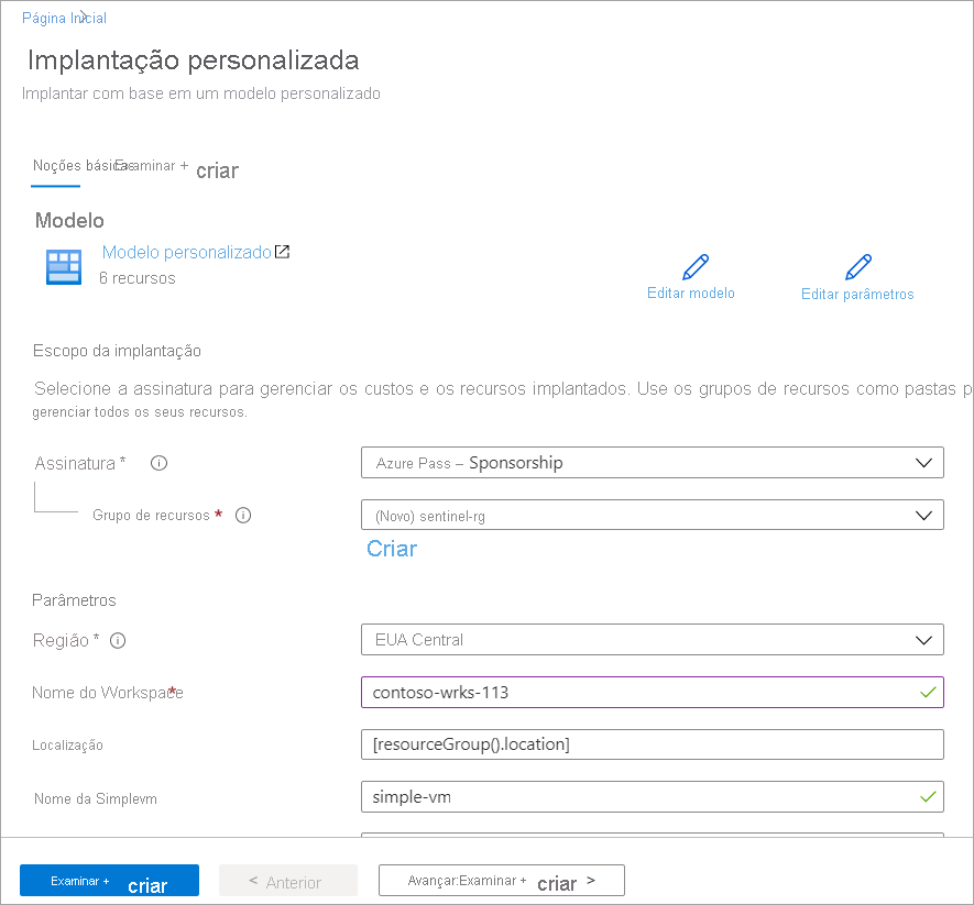 Captura de tela da página de Implantação Personalizada.