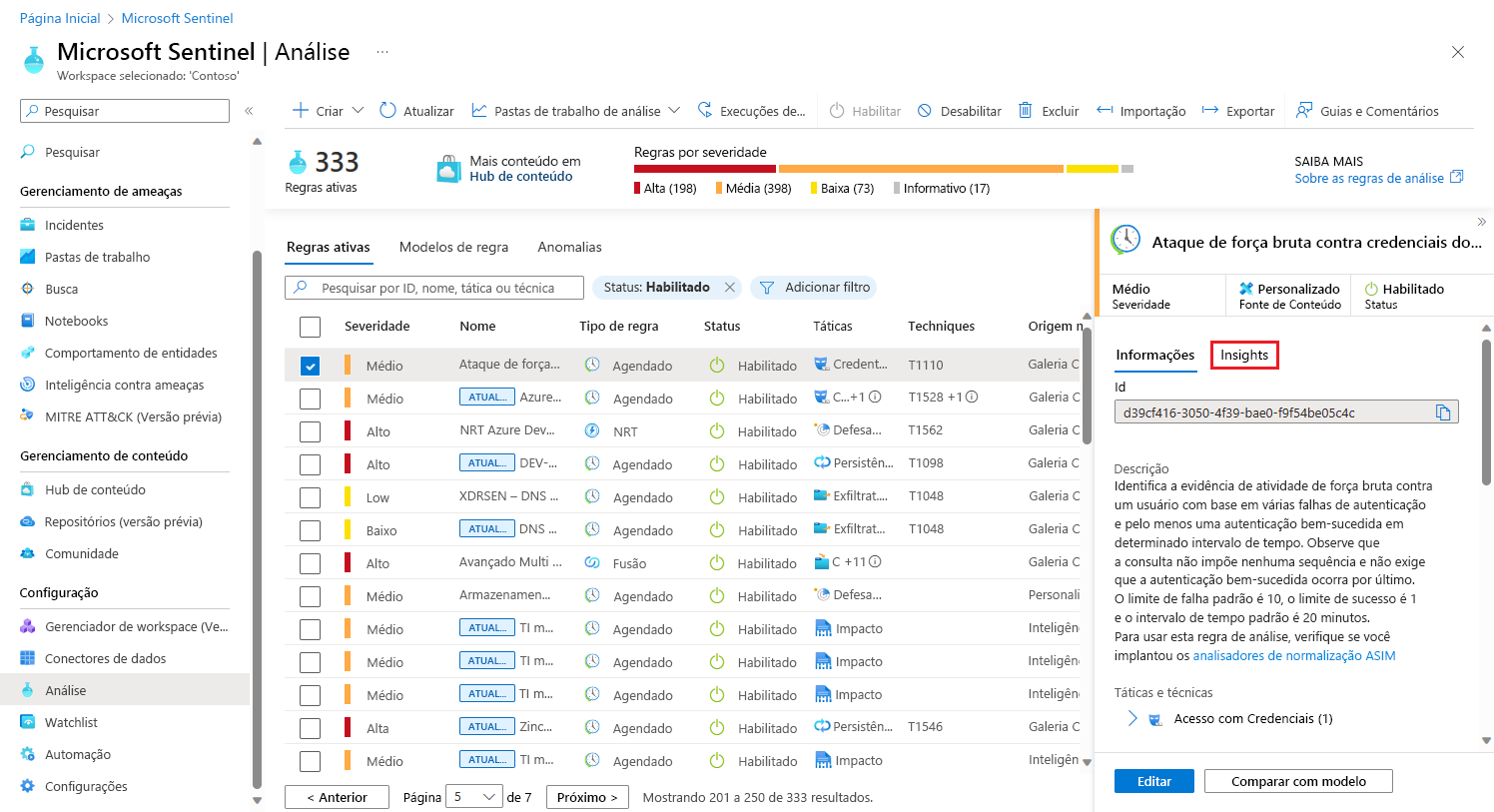 Screenshot of the Analytics rules and rule details page.