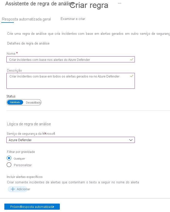 Screenshot of the wizard used to create analytics rules from templates.