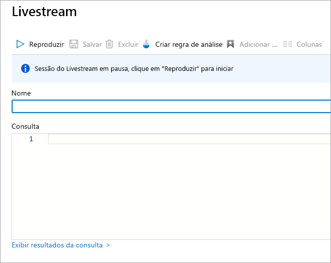 Captura de tela que mostra a página de criação de uma transmissão ao vivo no Microsoft Sentinel.