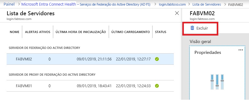 Screenshot of Microsoft Entra Connect Health delete server. Only keep servers that are active.