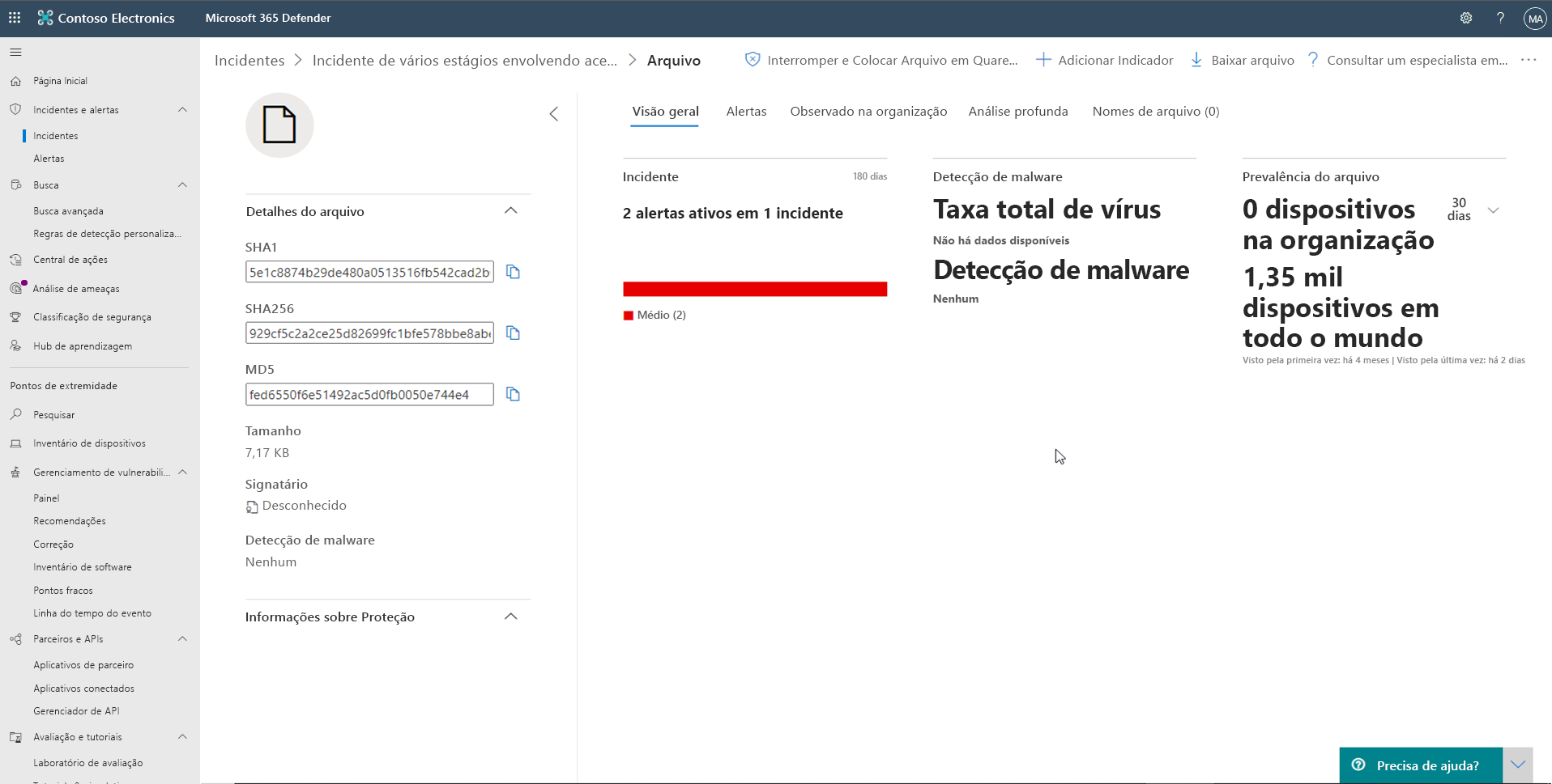 Captura de tela das informações da página Microsoft Defender para Ponto de Extremidade.