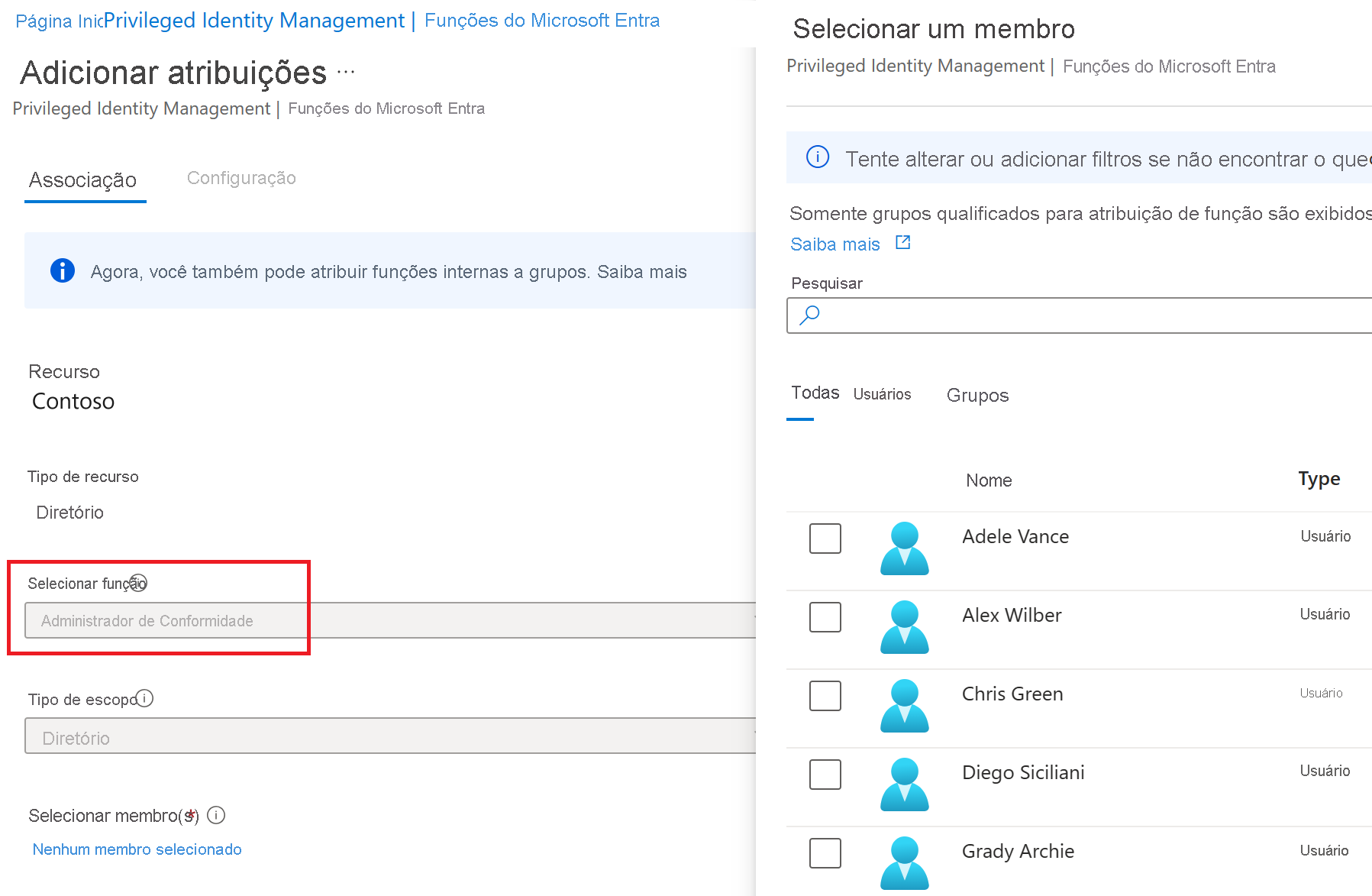 Screenshot of the select a member pane with a selected member highlighted.