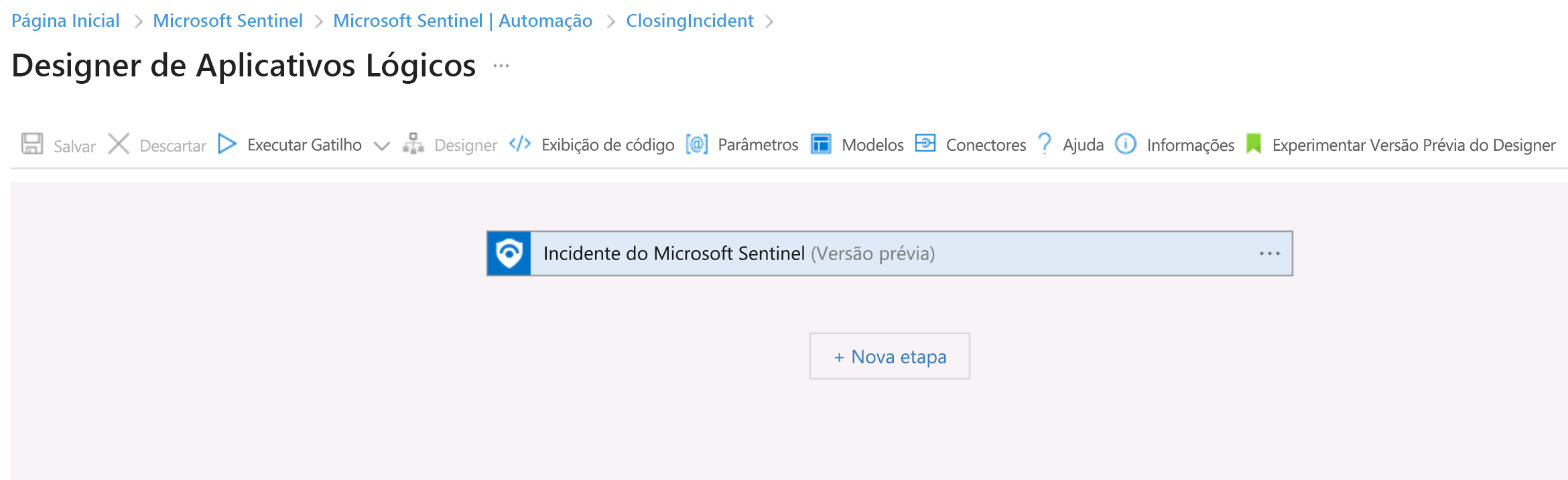 Captura de tela do gatilho do Microsoft Sentinel.