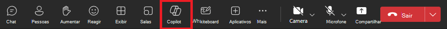 Captura de tela do ícone do Copilot em uma reunião do Teams.