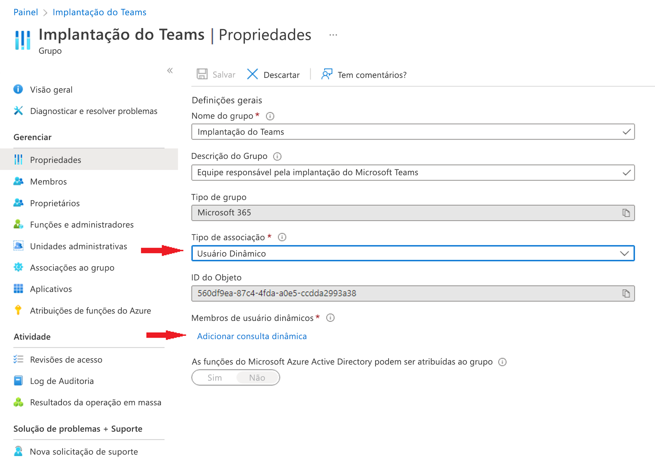 Captura de ecrã do Tipo de associação no Microsoft Entra ID.