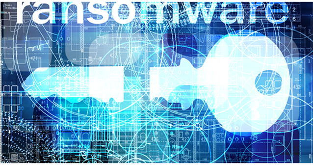 Diagram showing a key with the word ransomware transcribed over top of it.