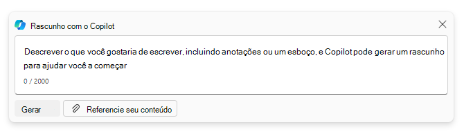 Captura de tela exibindo a janela Rascunho com Copilot no Word.