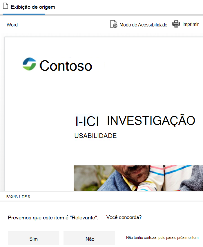 Captura de tela da página de revisão do itens que pergunta se você concorda com a avaliação do item de teste.