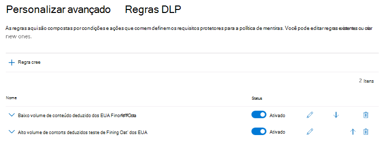 Screenshot showing the advanced D L P rules page in the create policy wizard.