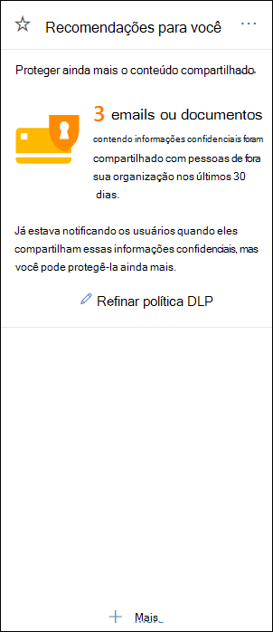 Screenshot of the data loss prevention tile showing the default policy and recommendation.