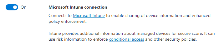 Captura de tela da configuração da conexão do Microsoft Intune.