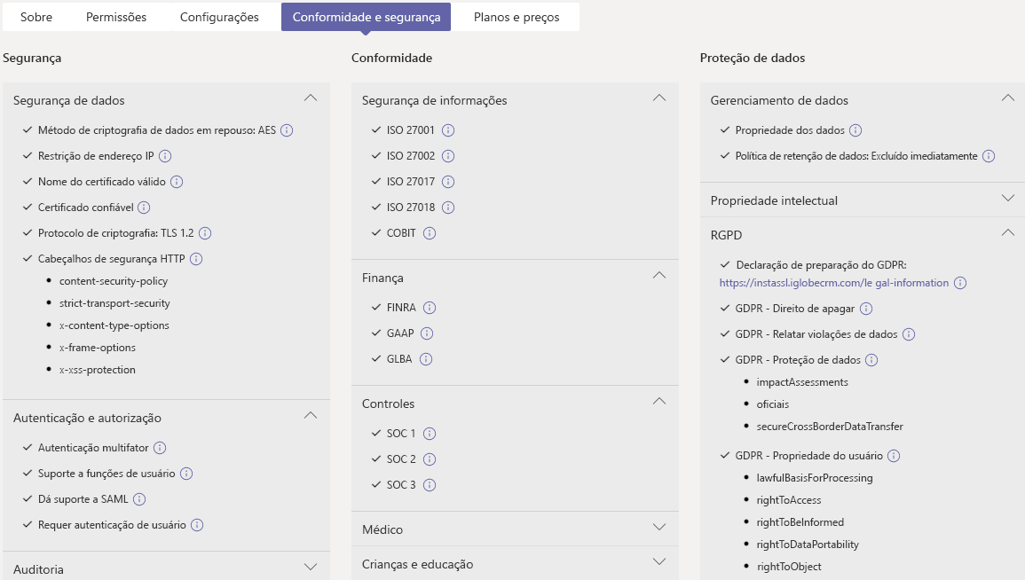  Captura de tela da guia segurança e conformidade do Centro de administração do Teams.