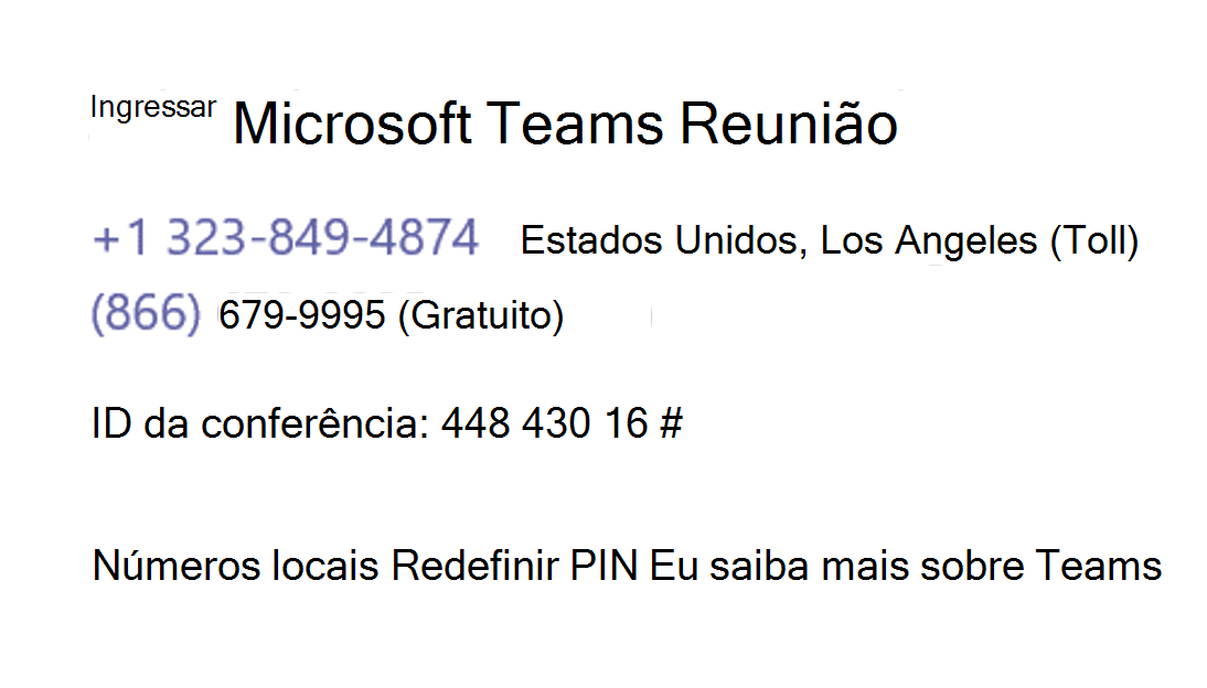 Captura de tela da Audioconferência do Teams.