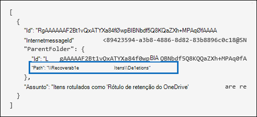 Captura de tela do registro de Auditoria de um item de email excluído definitivamente.