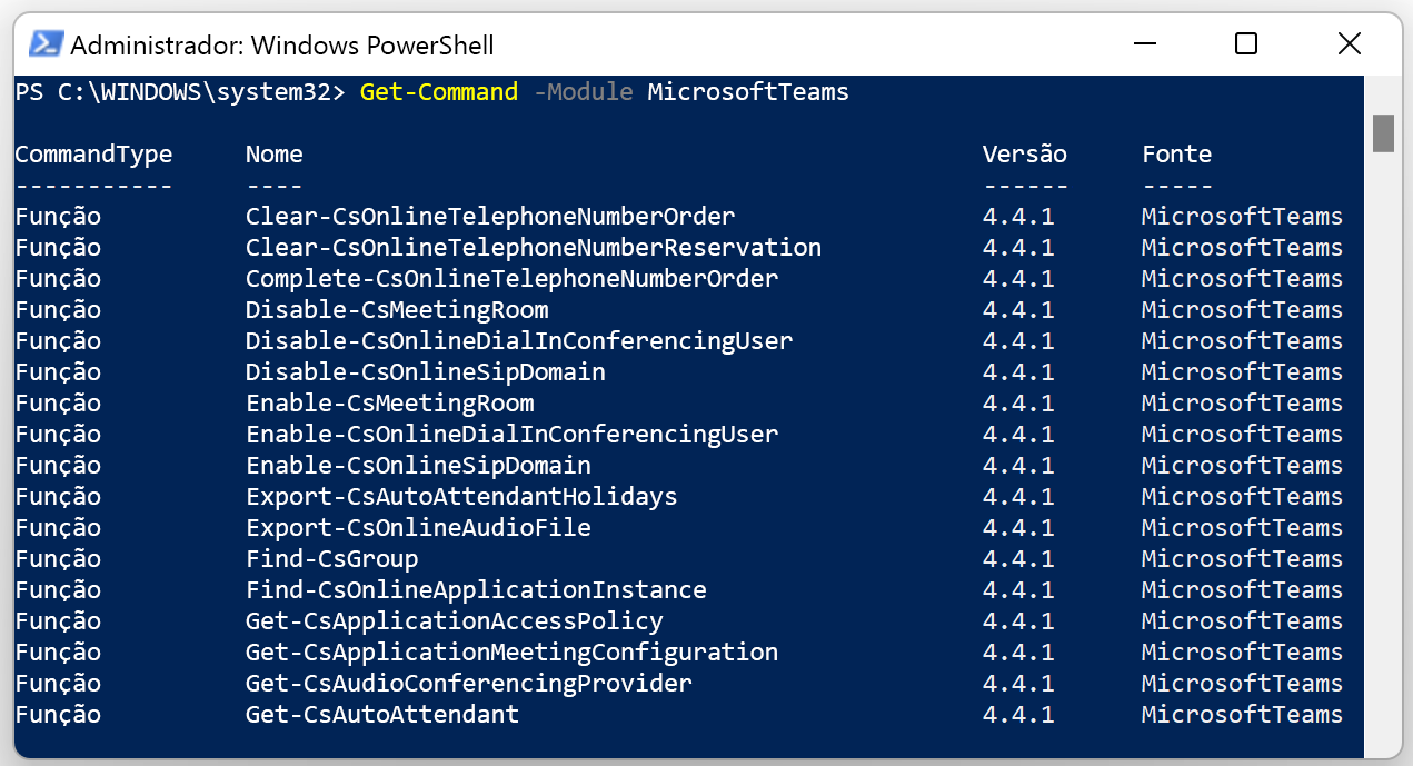 Captura de tela da janela do PowerShell