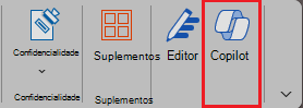 Captura de tela do ícone do Copilot na faixa de opções do Word.