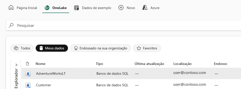 Captura de tela da ferramenta Copiar Dados mostrando o suporte ao Banco de Dados SQL no Microsoft Fabric.