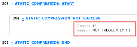 Captura de tela do rastreamento de problemas de compactação usando as mensagens de erro.