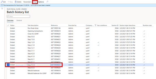 Captura de tela que mostra uma tarefa em lote com a descrição da tarefa Etapa 5.0.0.