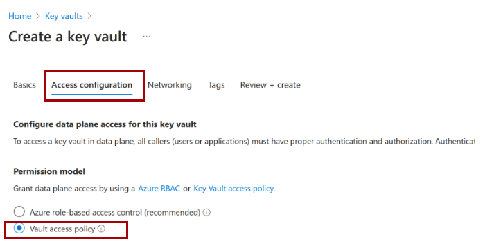 Selecione a opção de política de acesso ao Vault na guia Configuração do Access.
