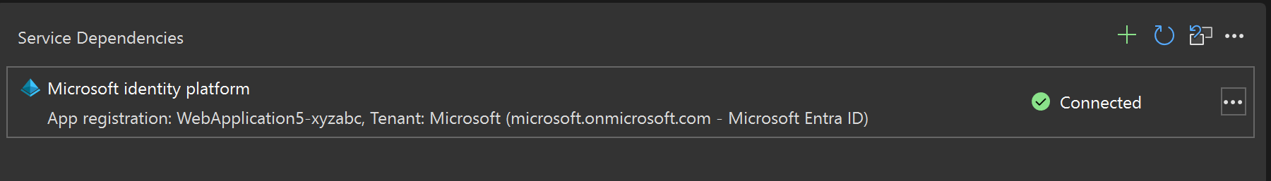 A captura de tela mostrando a dependência de serviço da plataforma Microsoft Identity foi criada.