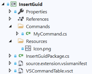 Estrutura de arquivos de um projeto VSIX.